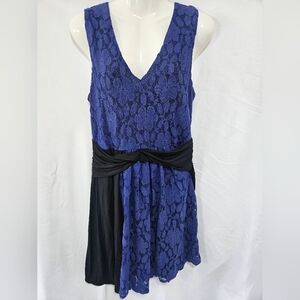 Anthropologie Leifnotes Blue Lace Fit & Flare Dress Black Waistband Size M NWT